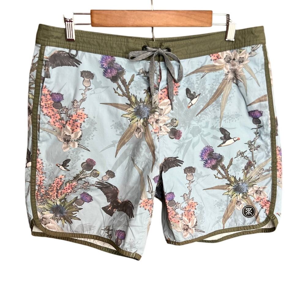 Roark Board Shorts Mens 32 Tropical Seagull Boat Swim Beach Surf 6” Pocket